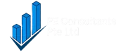 PE Consultants Pte Ltd logo with upward bar chart and check mark, transparent background